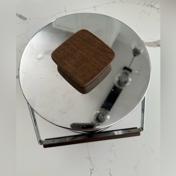 Vintage MCM Silver Ice Bucket with Wooden Handle and Lid - Picture 2 of 5